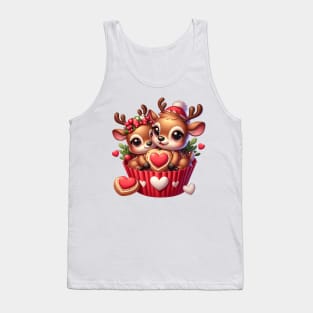 Valentine Deer Couple In A Cupcake Tank Top